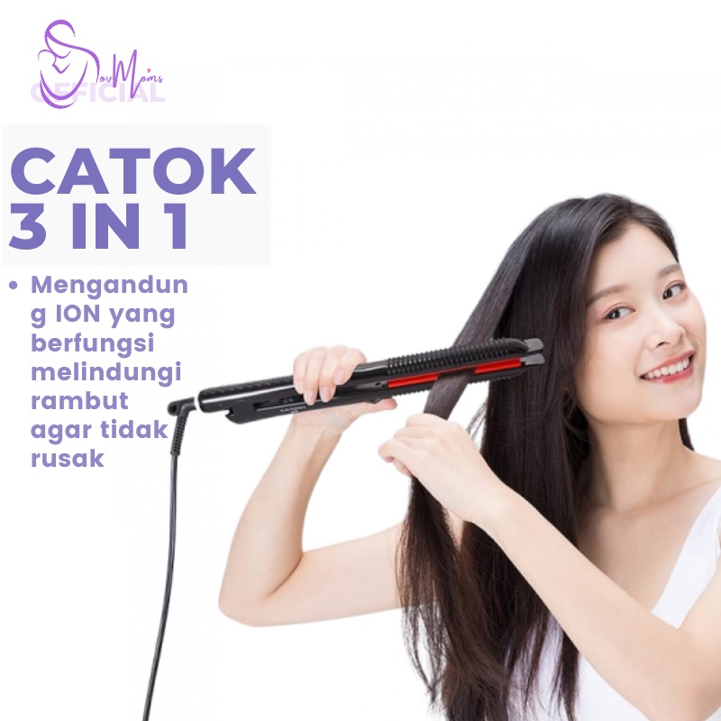 Catokan Rambut Turmaline Tourmaline 3 In 1 Curly Wavy Straight Alat Catok Cetokan Carokan Catokkan Salon Pengeriting Pengkriting Pengriting Keriting Kriting Kerli Curly Rambut Wave Wavy Straight Lurus Otomatis Original Ori Keramik Premium Permanen Murah
