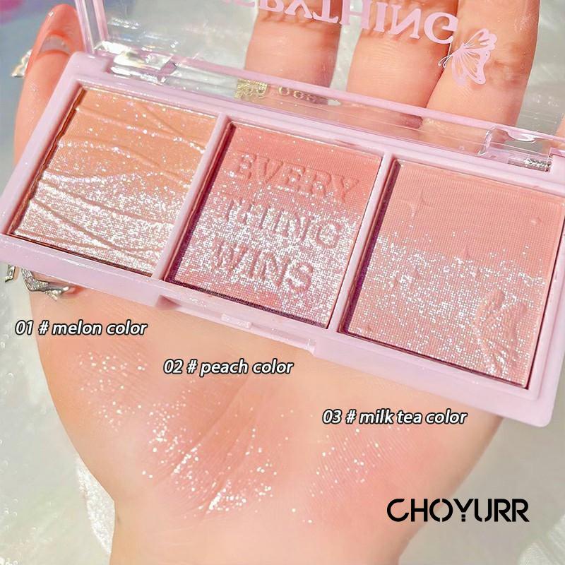 【COD】Blusher &amp; Eyeshadow Palette 3 Warna Natural Pearlescent Shimmer Riasan Telanjang Lembut Korean Makeup Original Import-CH