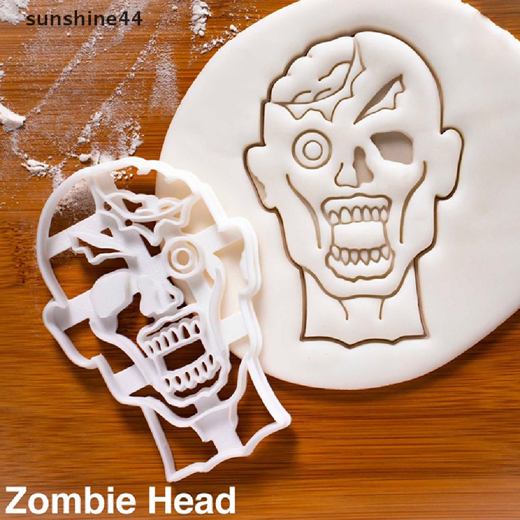 Sunshine 1/3Pcs Halloween Zombie Cookie Pemotong DIY Plastik Kartun Baking Aksesoris.