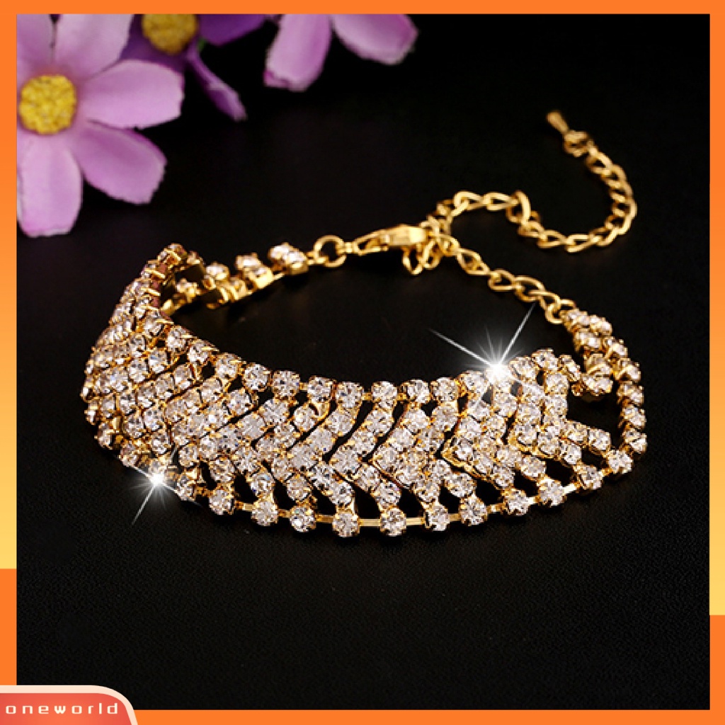 {oneworld} Gelang Multilayer Handmade Rhinestones Alloy Cuff Bangle Untuk Pesta