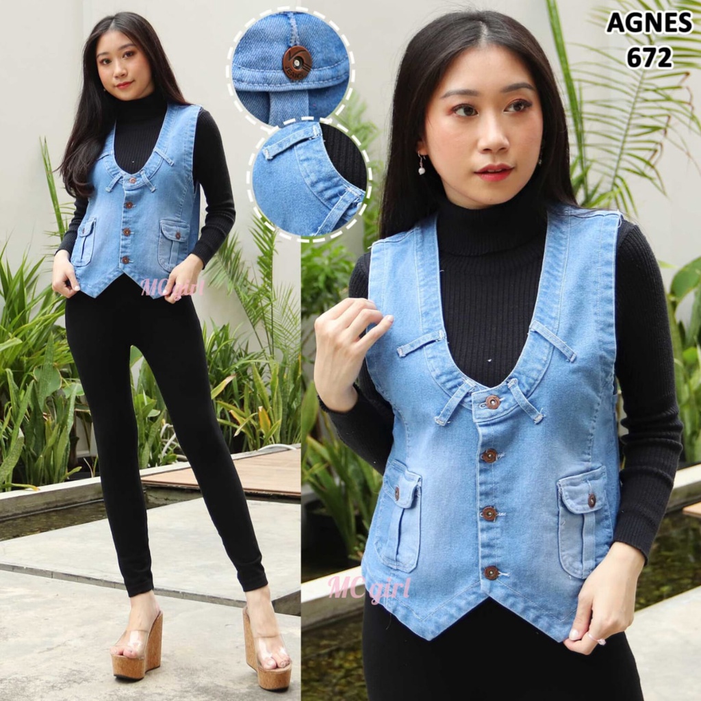 MC girl - Rompi Jeans Wanita / Jaket Jeans Agnes Tanpa Lengan Cewek