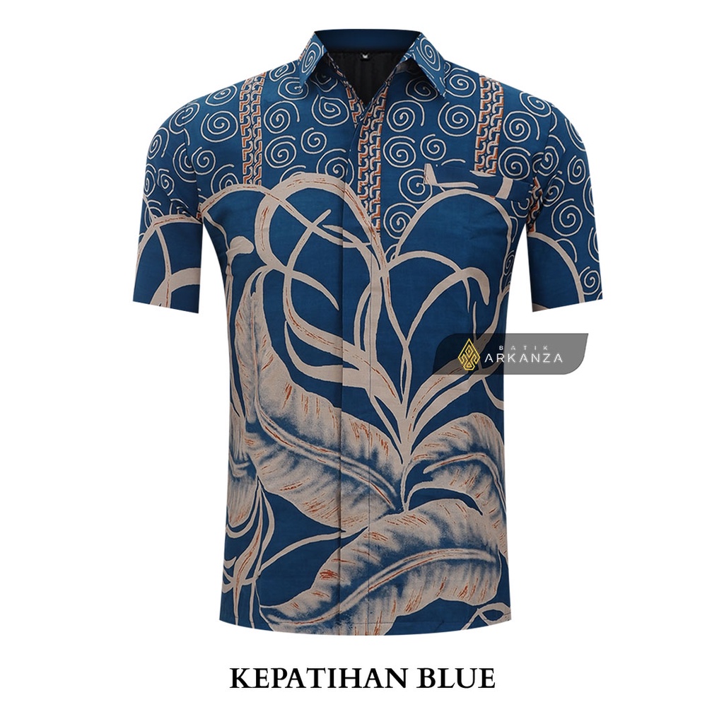 BATIK ARKANZA Motif KEPATIHAN BLUE Atasan Kemeja Baju Batik Pria Cowok Laki Laki Lengan Panjang Lapis Furing Slim Fit Original Bahan Katun Halus Premium Modern