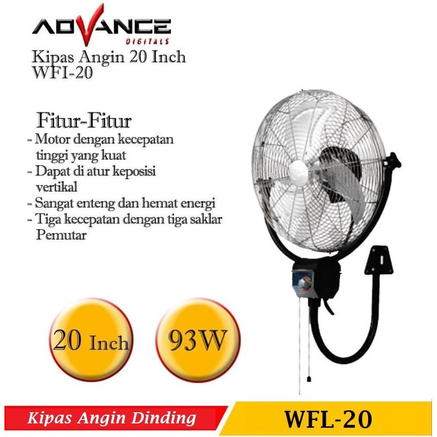 Kipas Angin Dinding Advance Wfl-20 Wall Fan Tornado Besi 20INCH Swing TERBARU DAN TERMURAH