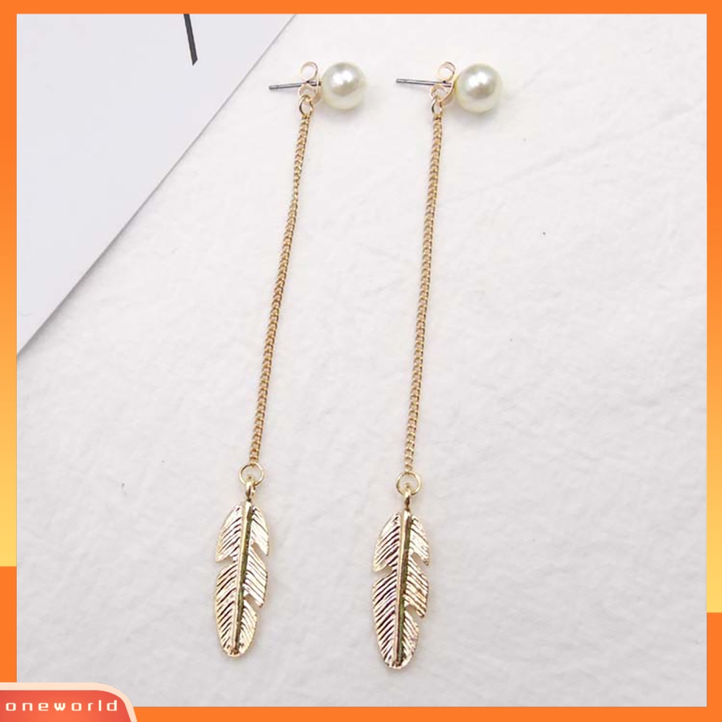 {oneworld} Anting Drop Desain Daun Indah Kreatif Earing Menjuntai Untuk Anak Perempuan