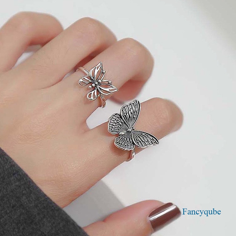 Gothic Vintage Berongga Kupu-Kupu Cincin Untuk Wanita Gadis Adjustable Rings Fashion Cocktail Pesta Statement Jewelry