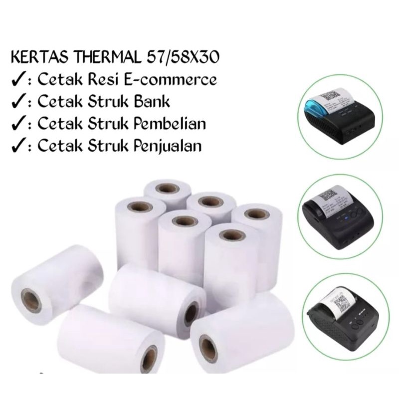 

RB Kertas kasir thermal murah 58/57x30 paket 100 Roll(1 Dus)