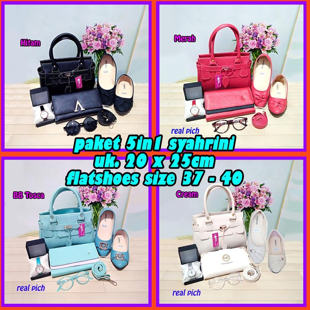 VNDUP TAS WANITA PAKET 5IN1 SYAHRINI FLATSHOES ➶Baru