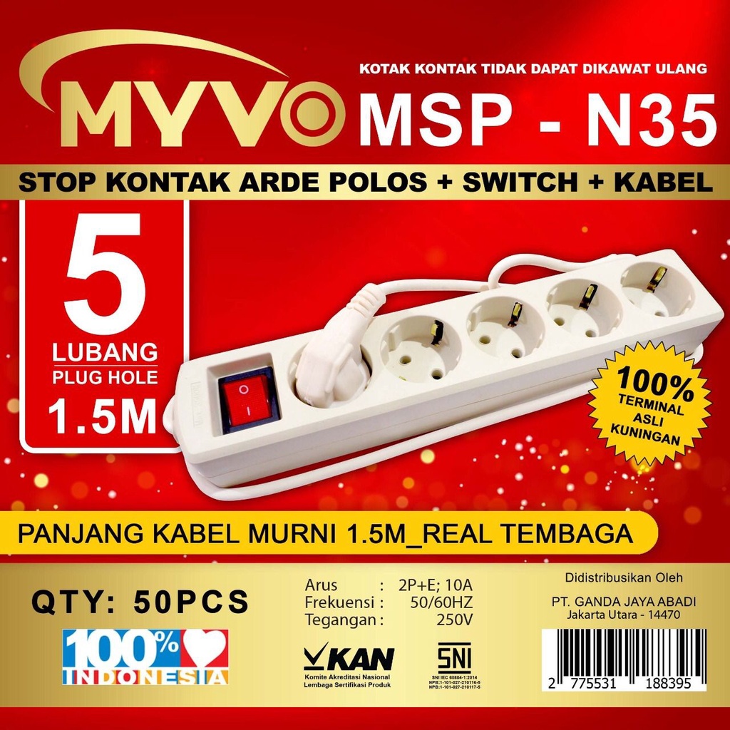 Stop Kontak Kabel Myvo 1,5Meter 5Lubang N35 1,5M