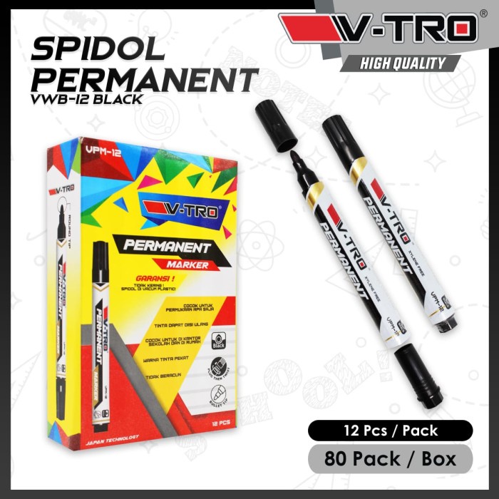 1 PCS Permanent Marker / Spidol Permanent V-TRO HITAM VPM-12
