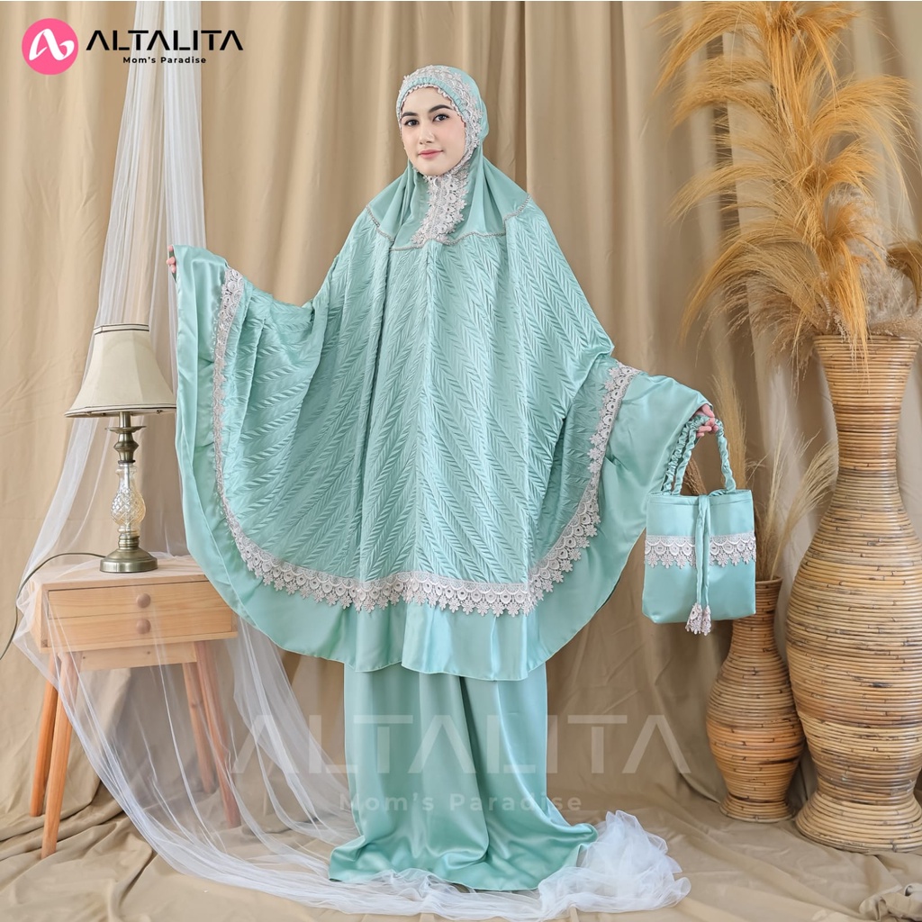 Altalita - Mukenah Dewasa Taleetha Satin Silk Polos Premium Renda Mewah Jumbo Adem Terbaru