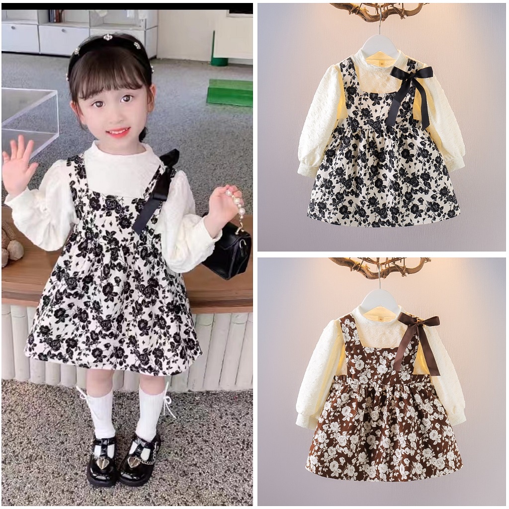 DR113- 0-3T Dress Baju Anak Bayi Perempuan Import Flowery Roses