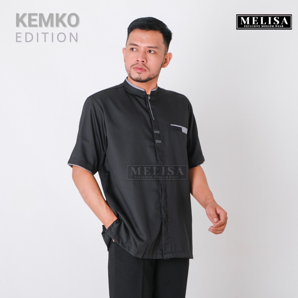 Baju Koko Pria Bahan Katun Toyobo Baju Muslim Laki Laki Model Kemko Polos Lengan Pendek Warna Hitam