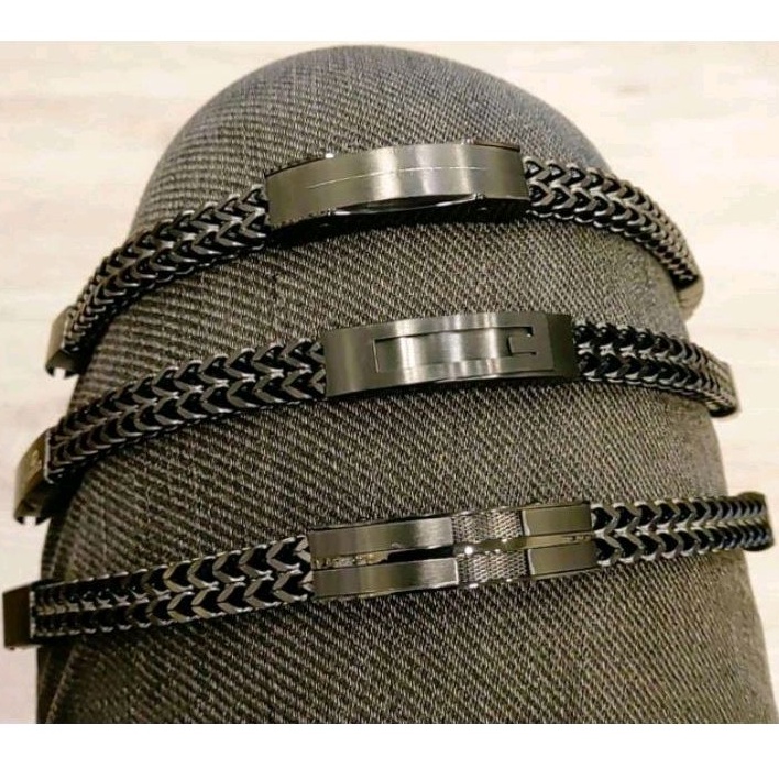 Gelang Tangan Rantai Hitam Pria Titanium