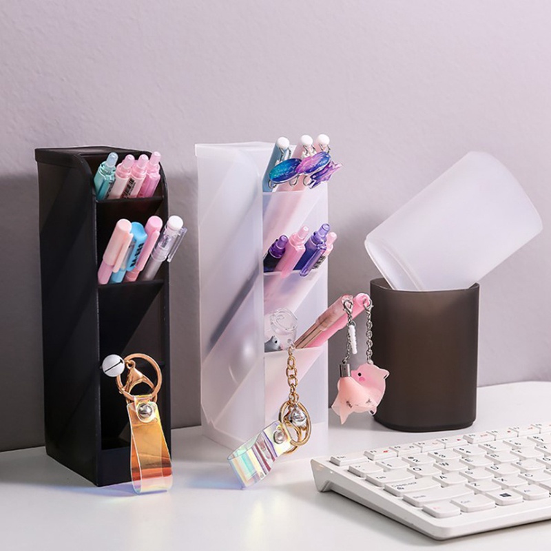 ღ Miring Penyisipan Tipe Frosted Pemegang Pena Kuas Kosmetik Kotak Penyimpanan Eyeliner Maskara Tabung Case Pelajar Stationery Meja Rapi Wadah home Office Supplies