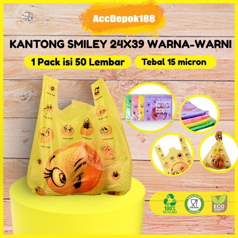 KANTONG PLASTIK SMILE / KRESEK TERIMA KASIH / SENYUM WARNA-WARNI EKONOMIS ISI 50 LEMBAR MEREK OZO