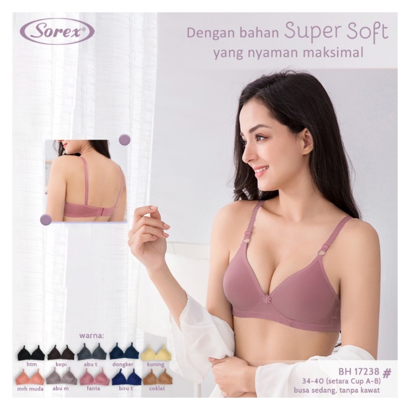 Sorex Bra Tanpa Kawat Super Soft Busa Sedang Setara Cup B Kait 2 Pakaian Dalam Wanita BH Polos 17238 Sorex Beha