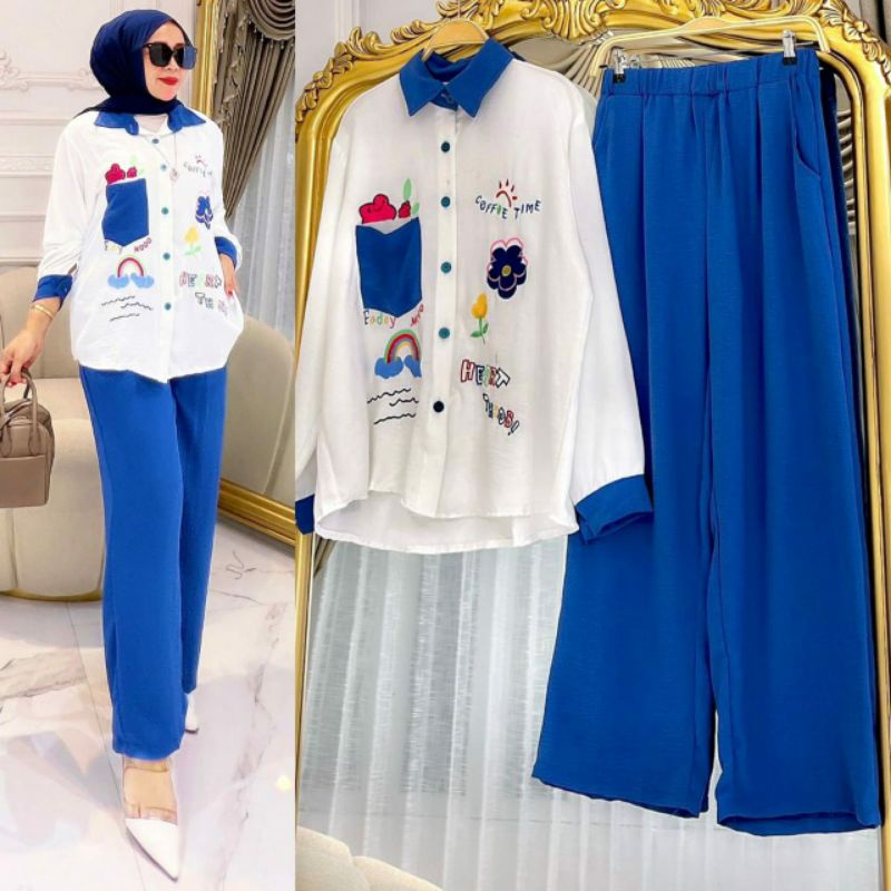 Kiyomi Set, SETELAN JUMBO WANITA MODIS CANTIK FIT XXL LD 120 BAHAN CRINCLE AIRFLOW IMPORT MIX BORDIR TERMURAH TERLARIS OOTD