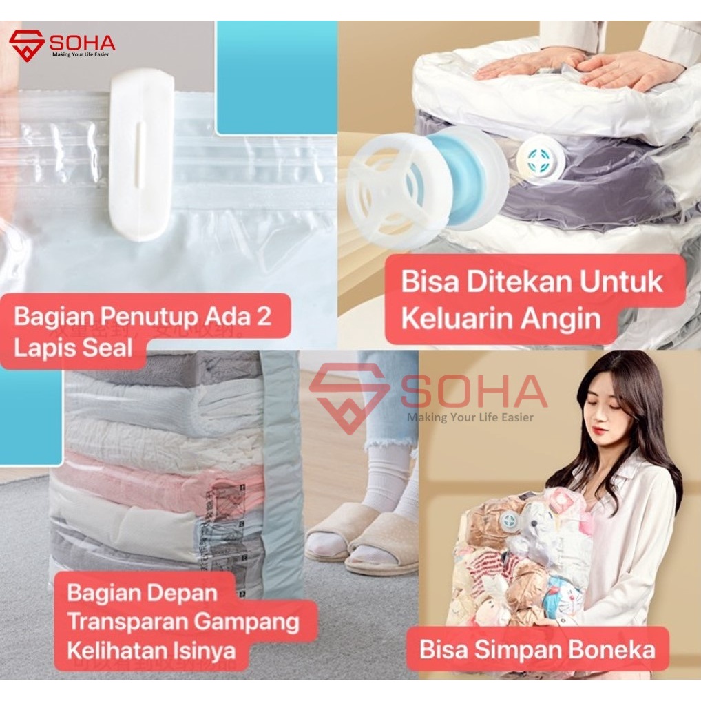 VB-09 Plastik Vacum Baju Kompres Seprei Bantal Selimut / Plastic Vacuum Storage compression Vacum Baju Bahan PA+PE