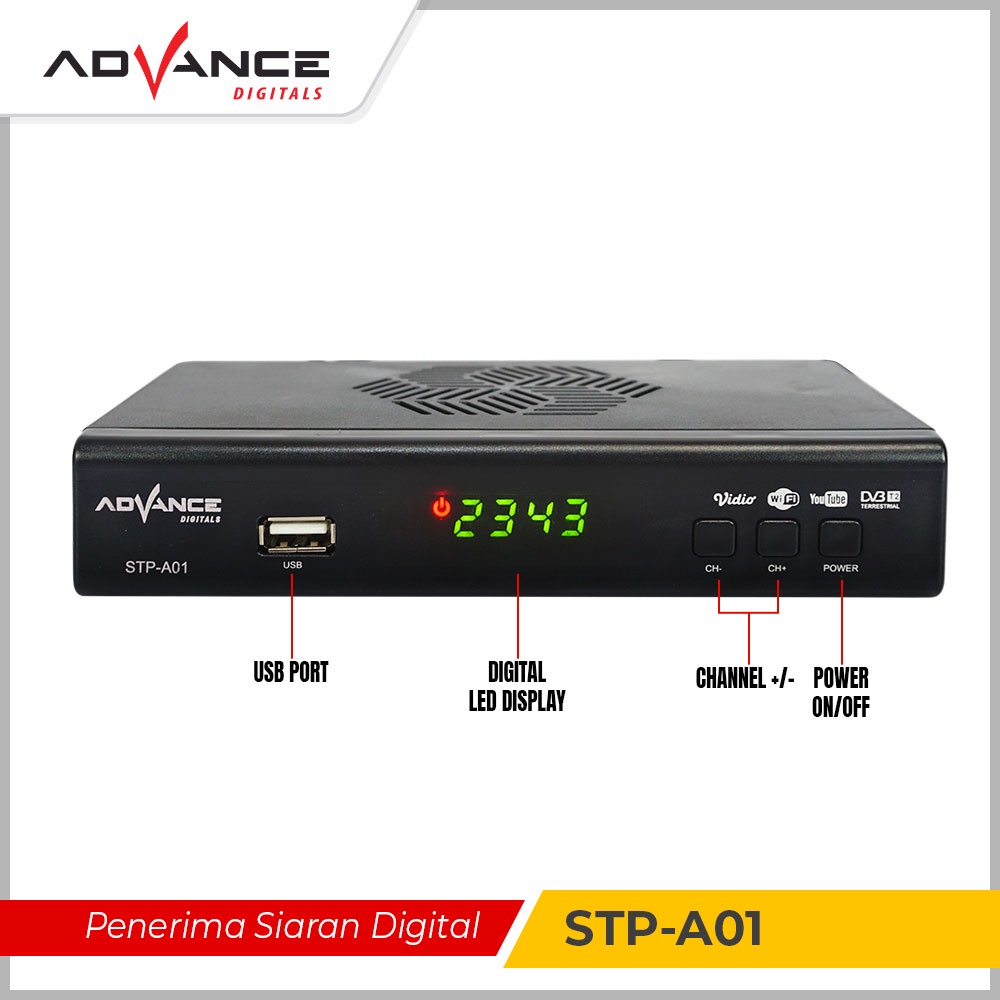 ADVANCE Set Top Box TV Digital Receiver Penerima Siaran Full HD/ STB Wifi Bisa Youtube DVB-T2 STP A01 (Bisa dapet semua channel )