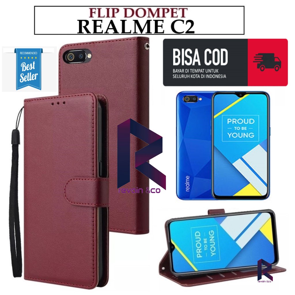 CASE REALME C2 FLIP WALLET LEATHER KULIT PREMIUM SARUNG BUKA TUTUP KESING HP FLIP CASE REALME C2