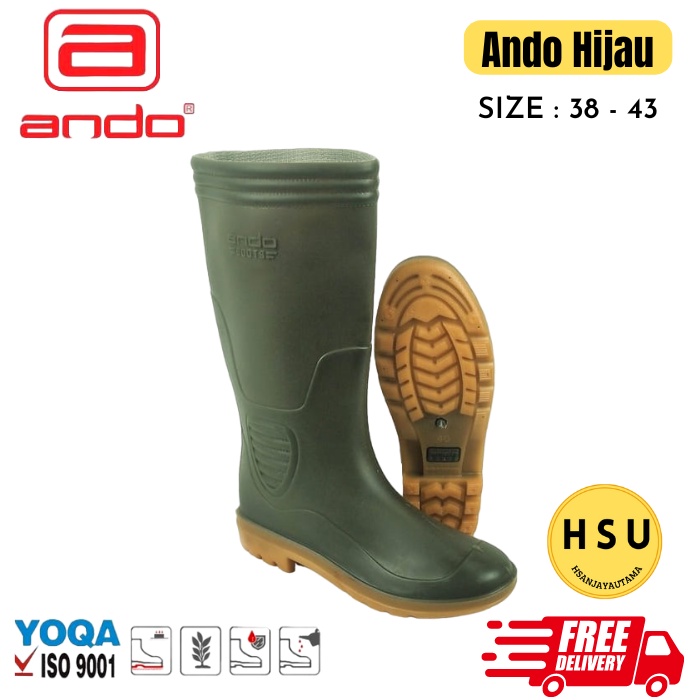 Discount Sepatu Boots Pria Karet Tinggi Anti Air Ando Hijau / Sepatu Apd Boot