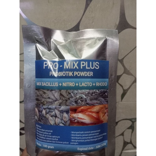 Probiotik Pro mix plus 100 gram / probiotik bioflok / pro mix plus / nitrobacter / bacillus / lactobacilus / rhodobacter / proflok / probiotik ikan / probiotik kolam bioflok / probiotik