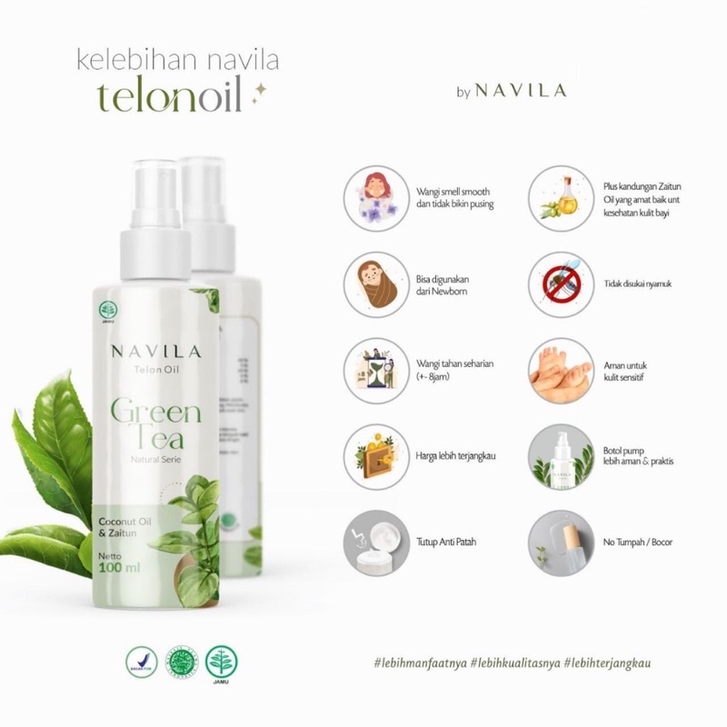 NAVILA Minyak Telon Oil Baby 100ml Varian Wangi Lavender / Green Tea / Kasturi / Arasso Minyak Telon Bayi Sensitif Navila / Minyak telon