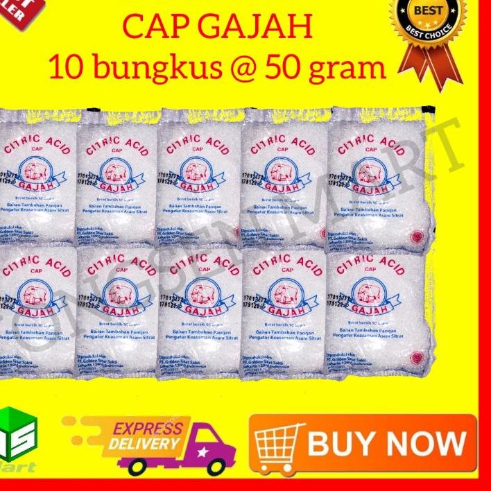 

LIL263 Citric acid cap gajah 10 bungkus @ 50gr asam citrun , pemutih pembersih pakaian ***