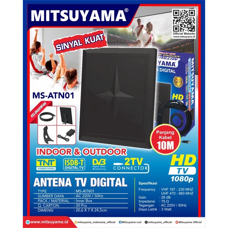 MS-ATN01 Antena Bisa 2 Tv Digital Mitsuyama + kabel Indoor Outdoor