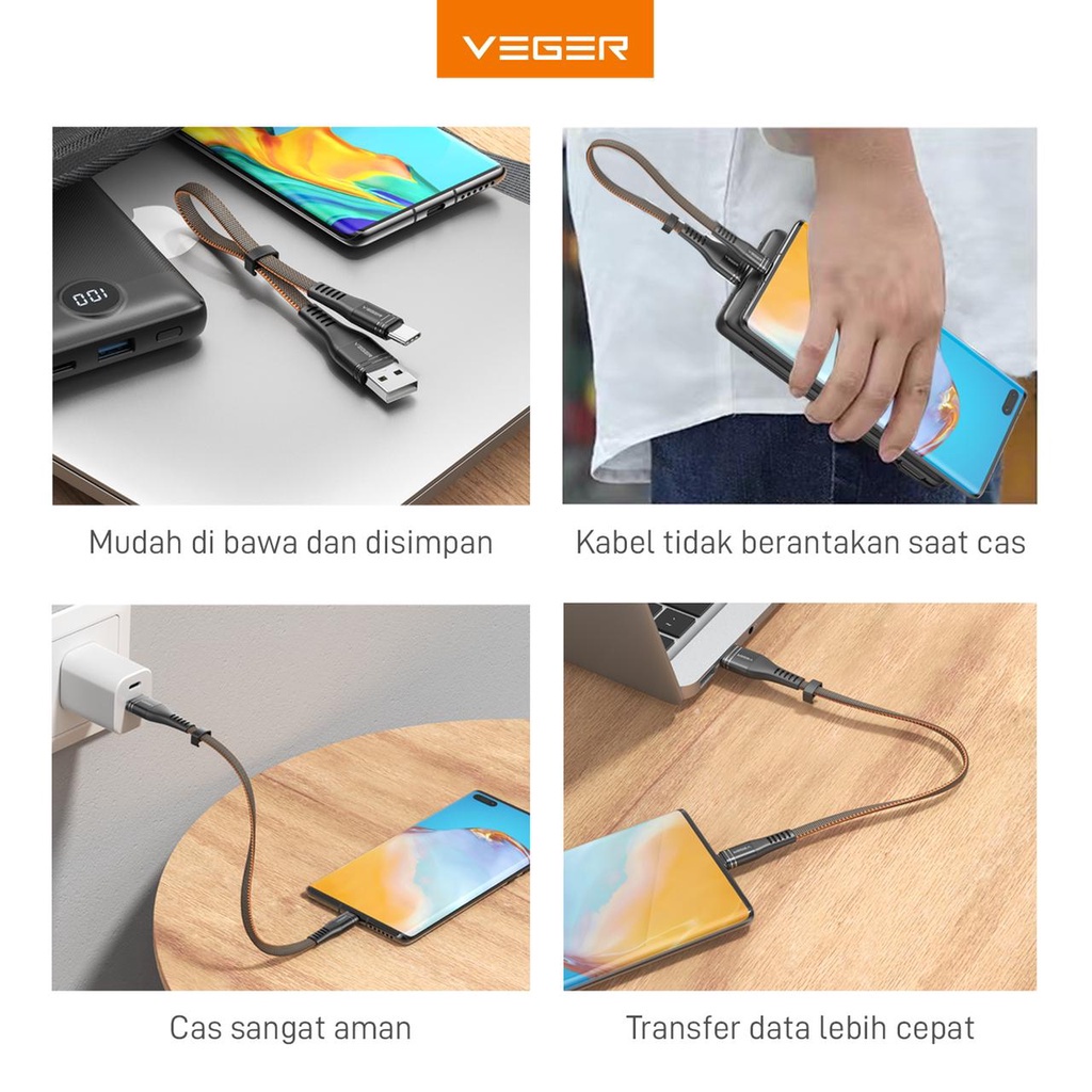 VEGER Kabel Data Charger VM20 - VEGER USB Kabel Type C 23cm Fast Charging Up to 40W Original