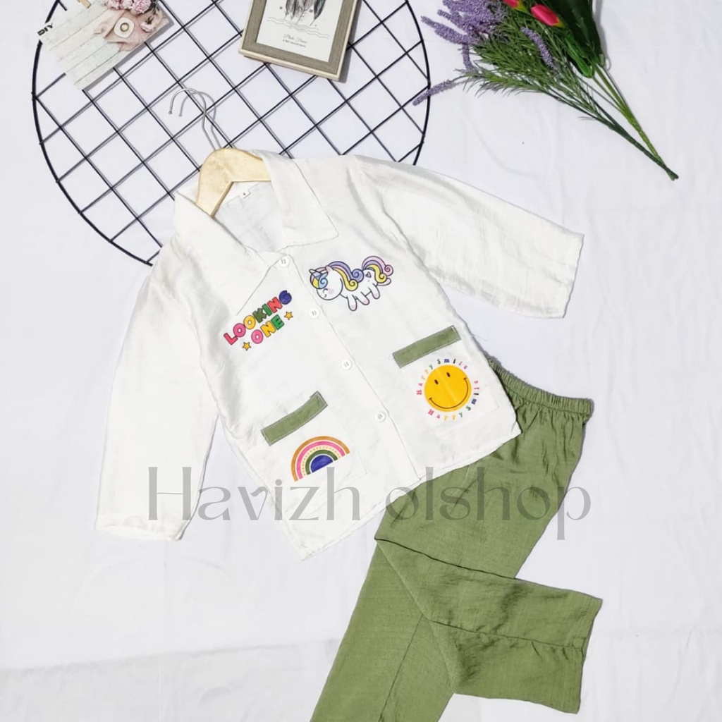 Setelan Anak Emoji Polo Linen 3-12 Tahun // Outfit anak terbaru