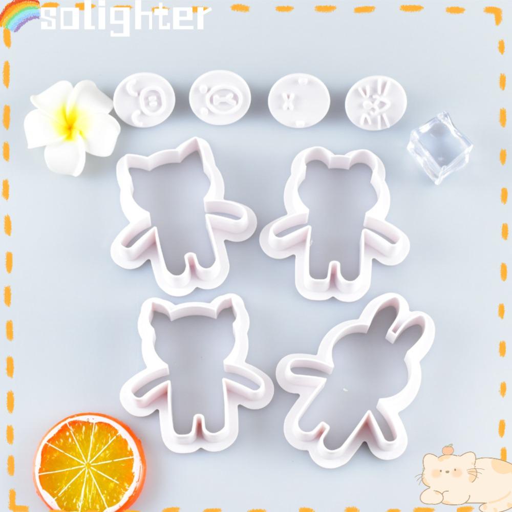 Solighter Kartun Hewan Ekspresi DIY Makanan Fondant 3D Cookie Cutter Cetakan Kue Plunger Plastik Biskuit Cetakan