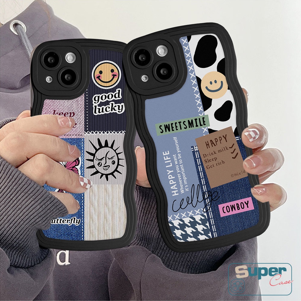 Wavy Edge Case Oppo A54 A17 A17K A57 A74 A15 A78 A95 A5 A9 A16 A12 A7 A16s A3s A96 A5s A55 A76 A77 A16K A1k A77s A53 A52 Reno 8t 5F 7Z 6motif Sambungan Koboi Smile Kupu Sarung