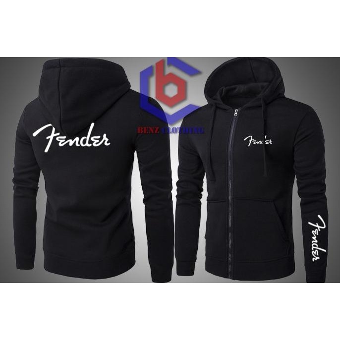 Jaket Hoodie Sweater Fender Outerwear Pria Wanita Zipper Resleting Depan Polos Sablon Polyflek Korea