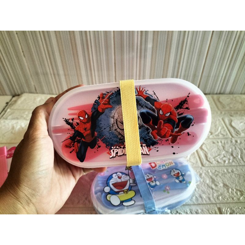 (COD) Lunch box 2 susun karet / Lunch box karakter / tepak bekal 2 tingkat