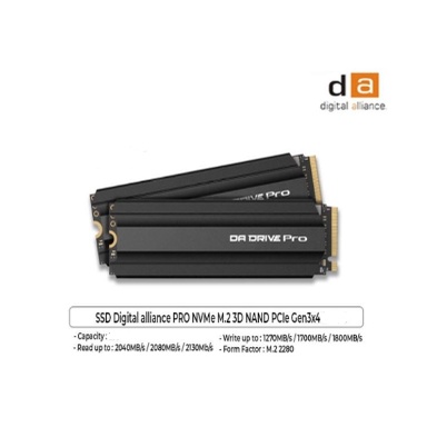 Ssd m.2 nvme da drive pro heatsink 512gb 2280 3d nand flash - Pcie Pci-e 3.0 x4 m2 digital alliance m-key nvm 512g