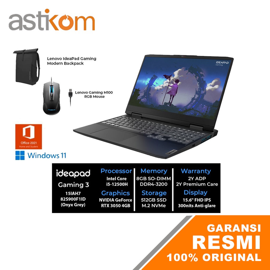 LENOVO IdeaPad Gaming 3 15IAH7 82S900F1ID Corei5 12500H 8GB 512GB 3050