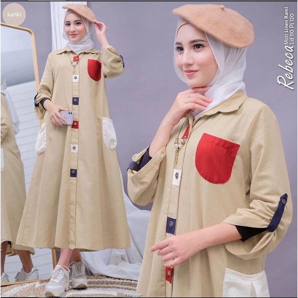 REBECA MIDI DRESS WD Bahan LINEN RAMI SIZE M L DAN XL PB 120 CM MIDI DRESS TERBARU 2023 KEKINIAN LONG TUNIK JUMBO PAKAIAN MUSLIM WANITA