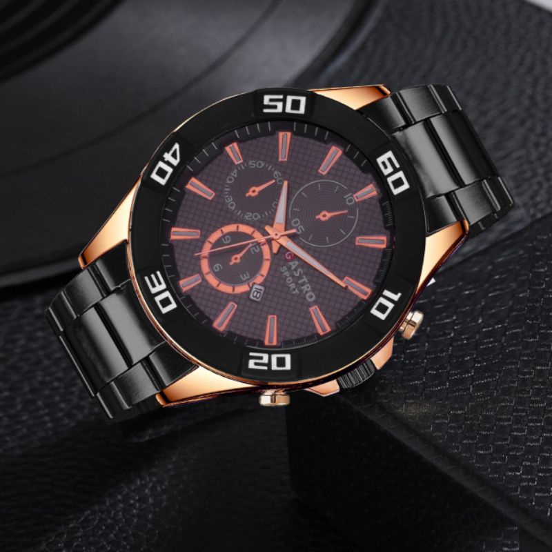 New Jam Tangan Pria Anti Air Gastro Sport Rantai Stainless Analog Tanggal Aktif Original
