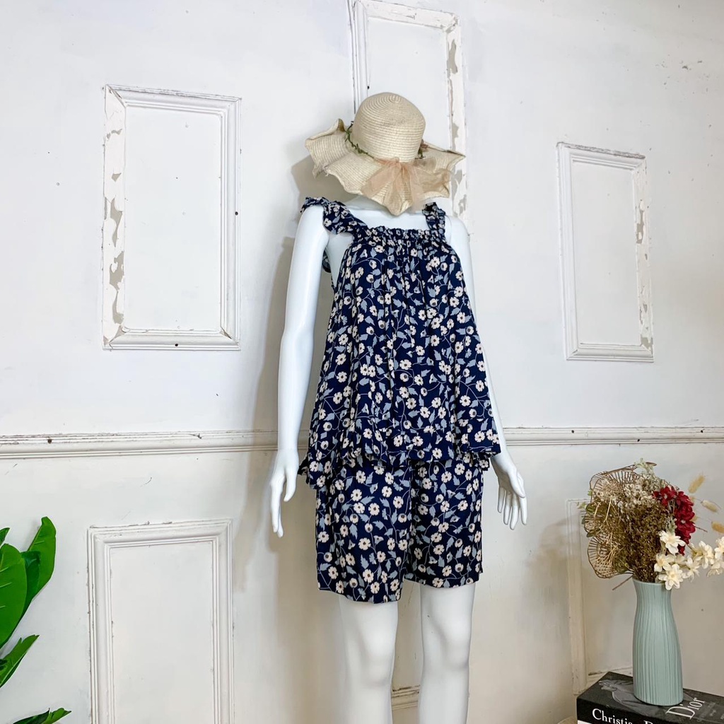 Setelan Babydoll Rayon / Setelan Tanktop / Setelan Baju Tidur Wanita Tanktop Set Celana Pendek Rayon