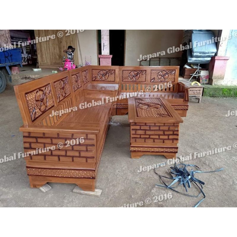 Kursi Tamu sudut Jati bata murah ( kursi tamu minimalis murah,kursi jati, kursi L jati )