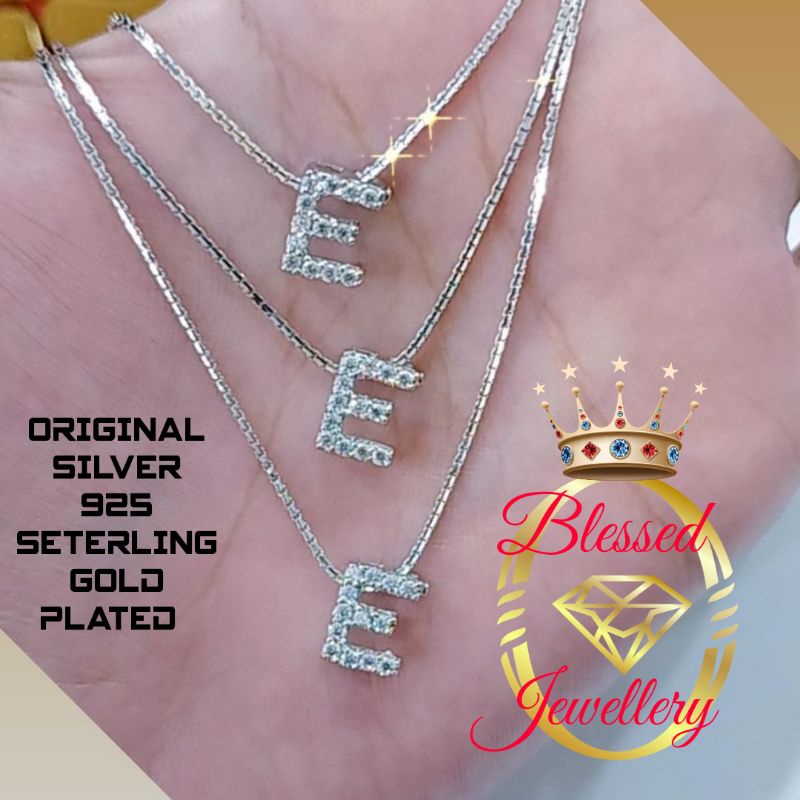 KALUNG PERAK ASLI 925 LAPIS EMAS MODEL ITALI SANTA & LIONTIN HURUF E