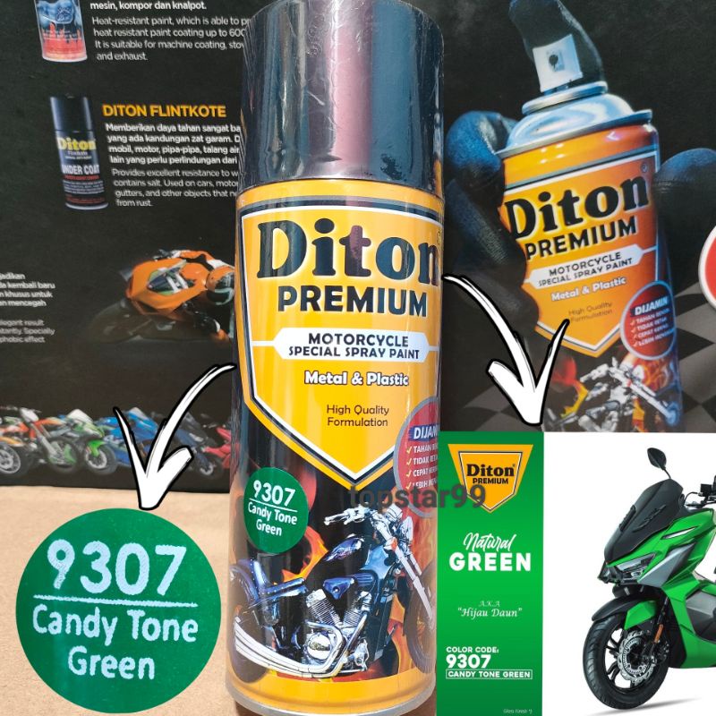 Pilok Pilox Cat DITON Candy Green 9307 Hijau Candy 400cc Cat Semprot Diton Premium Tahan Bensin Cepat Kering