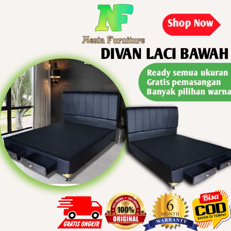 Dipan Divan tempat tidur minimalis black type laci bawah | free ongkir Bandung Cimahi