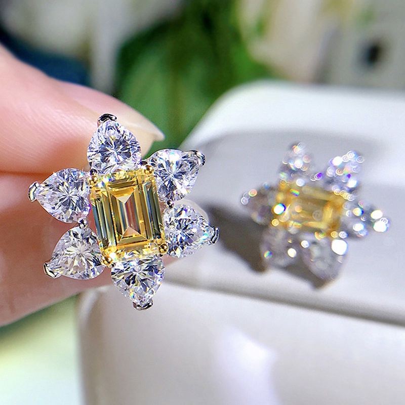 Anting Bunga Cubic Zirconia Kuning Aksesoris Pernikahan Tunangan Hadiah Anniversary Perhiasan Baru