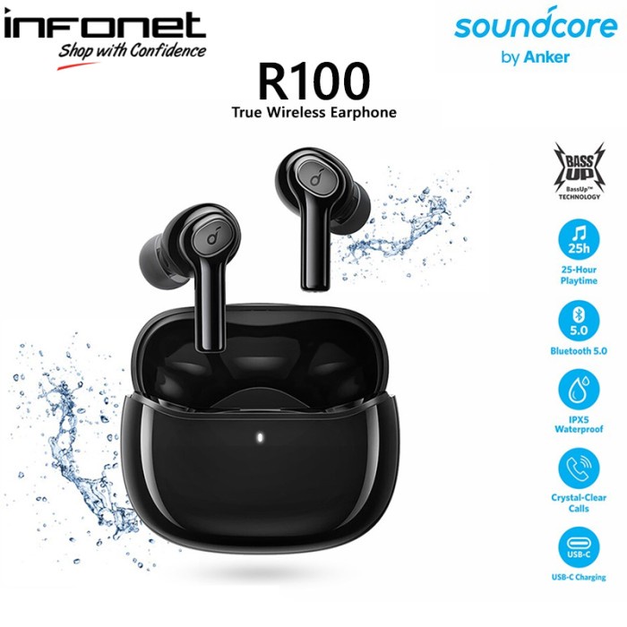 EARBUDS ANKER SOUNDCORE R100 BLUETOOTH - Hitam