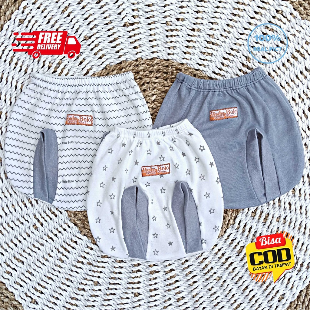 SALE 7.7 Serian Abu - 3 pcs Celana Pop Bayi Baru Lahir 0 - 3 Bulan Grey Series merk SNI Bolo - Bolo