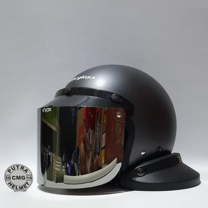PAKET HELM CARGLOSS ORIGINAL RETRO ABU DOFF KACA DATAR FLAT CEMBUNG