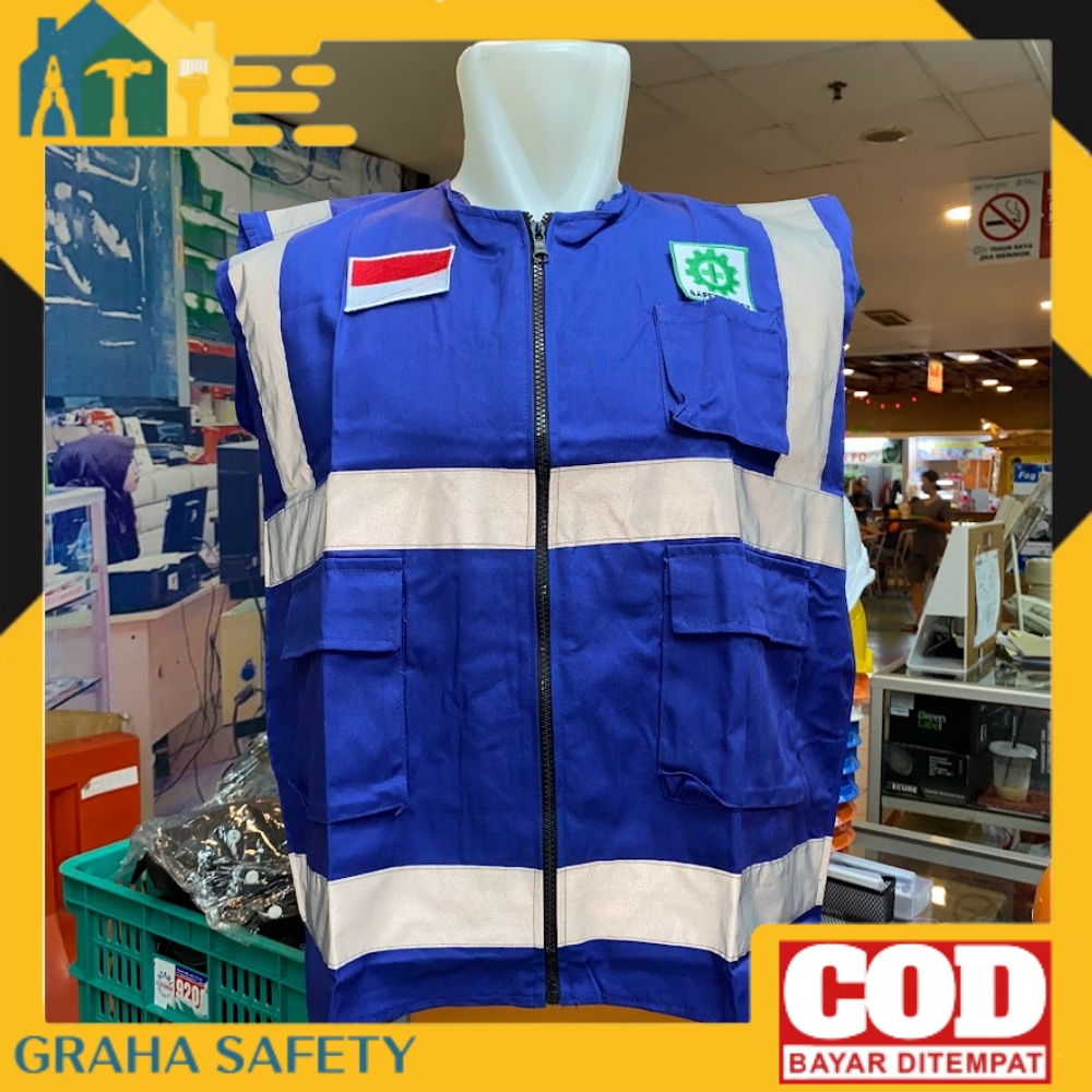 Rompi Safety - Rompi Safety Bahan American Drill - Rompi Safety Proyek Lengkap Dengan Logo