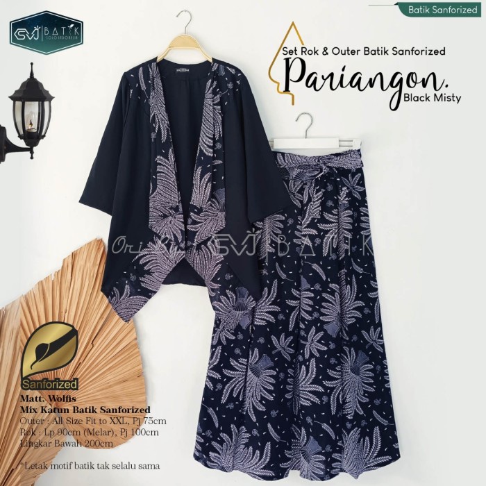Setelan Rok Outer Batik Alusan Pariangon Black Misty Real Pick Ori